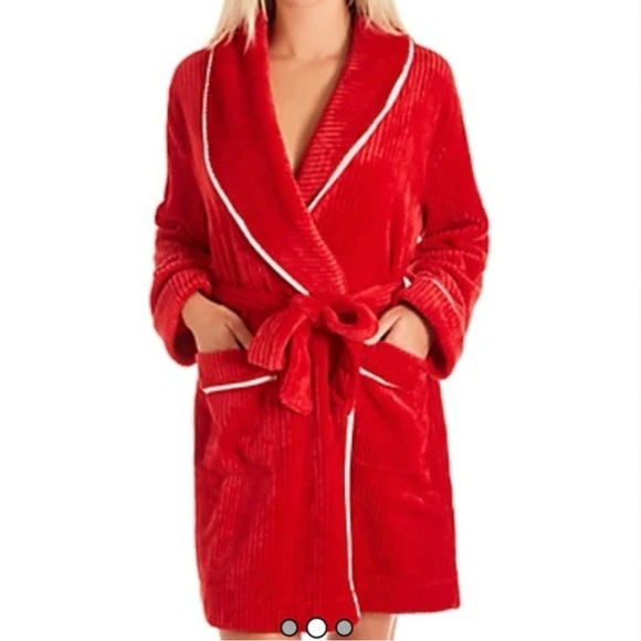 Kate Spade-Plush Red Chenille Short- Robe-Cozy-Soft-Pockets-Warm-Women’s L/XL - Picture 1 of 15